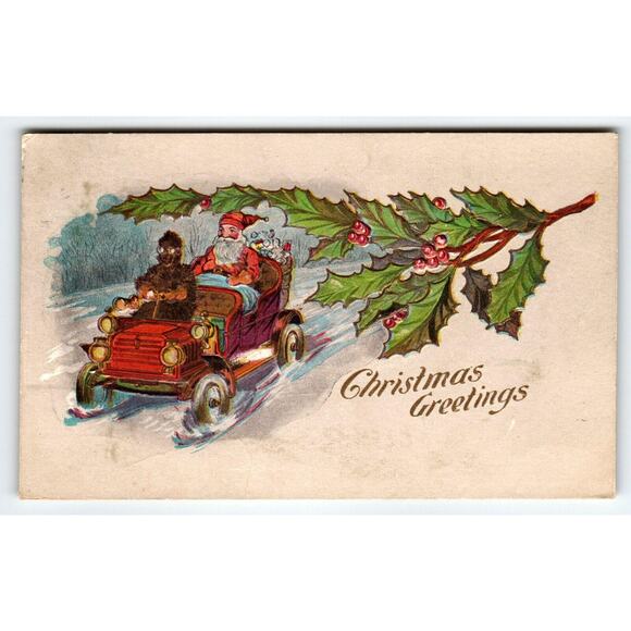 Santa Claus Christmas Postcard Automobile Jalopy Car Driver Saint Nick 1906 - Picture 1 of 2